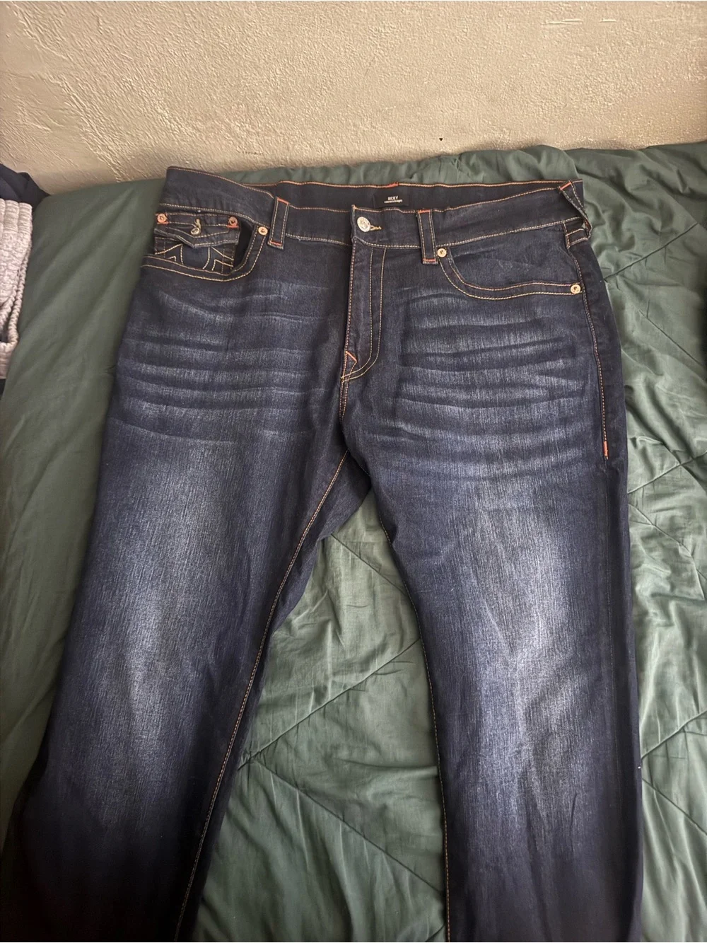 True Religion Dark Blue Washed Jeans - Relaxed Straight - Size 42x34